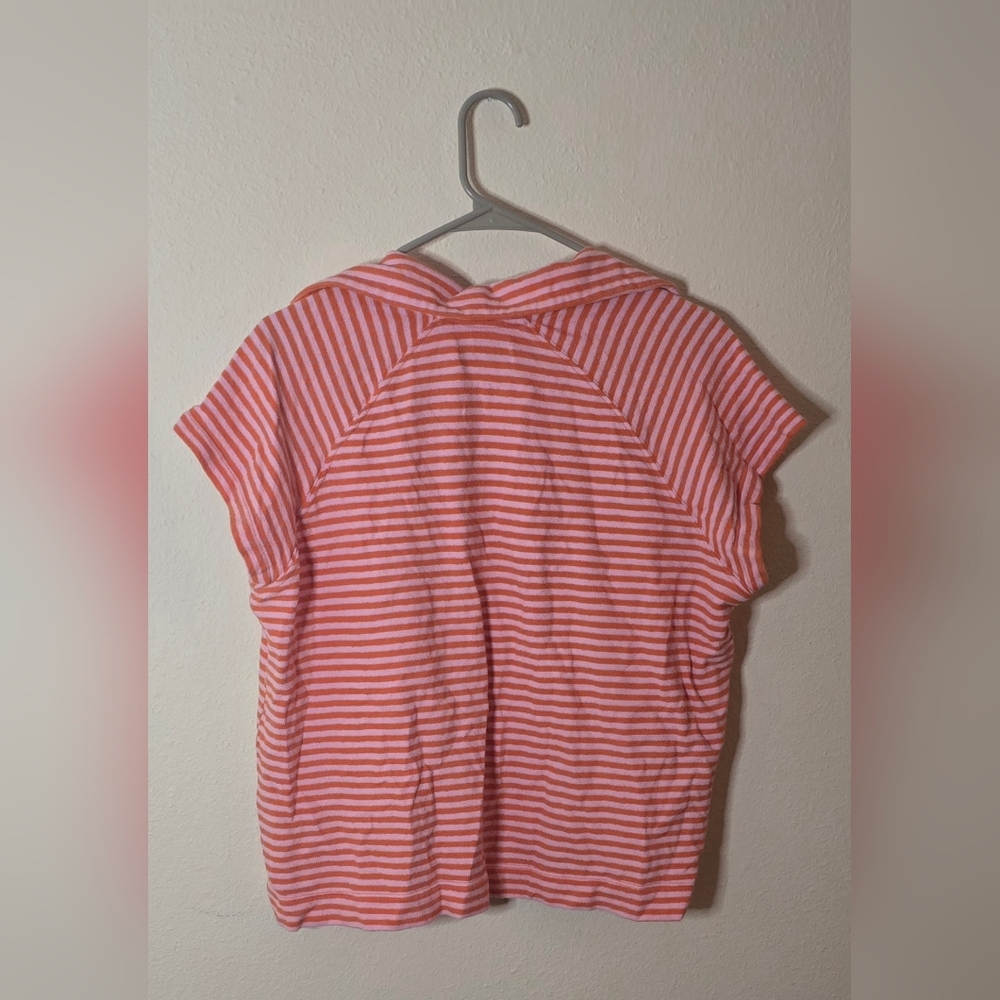 Free Assembly Orange Pink Striped Cotton Casual Polo Top Size L - Picture 2 of 5